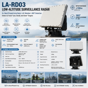 Ku-Band Phased Array Low Altitude Surveillance Radar System 10km Detection Range with AI Target Tracking